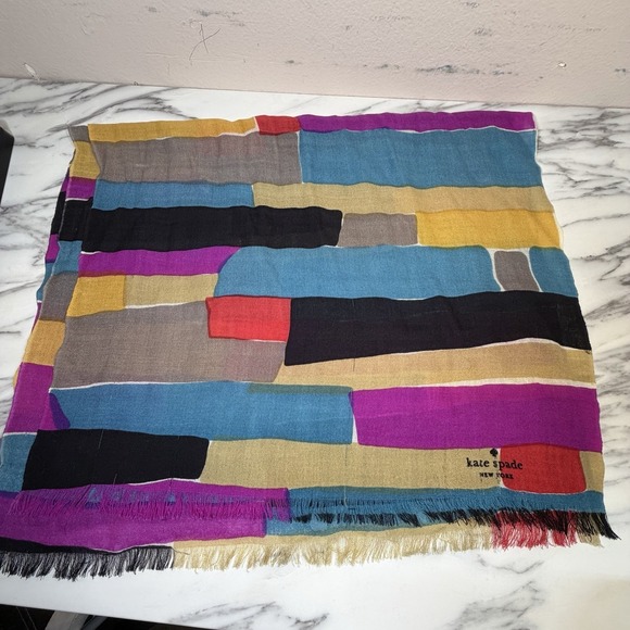 kate spade Accessories - Kate Spade Geospade Abstract Artsy Art To Wear Fringe Long Scarf 80x23.5"